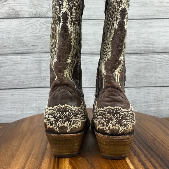 Corral Western Boot Distressed Leather Wing Embroidery Tobacco Brown 3047 Sz 7.5 - Picture 7 of 15